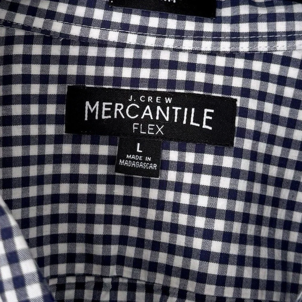 J. CREW Mercantile‎ Flex Men's L Dress Shirt Long Sleeve Navy Blue Gingham Slim